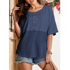 Dokotoo Womens Waffle Knit Tops 3/4 Sleeve Oversized Patchwork Blouses(Blue)