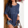 Dokotoo Womens Waffle Knit Tops 3/4 Sleeve Oversized Patchwork Blouses(Blue)