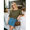 Dokotoo Womens Waffle Knit Tops 3/4 Sleeve Oversized Patchwork Blouses(Green)