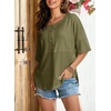 Dokotoo Womens Waffle Knit Tops 3/4 Sleeve Oversized Patchwork Blouses(Green)