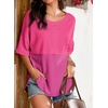 Dokotoo Womens Waffle Knit Tops 3/4 Sleeve Oversized Patchwork Blouses(Hot Pink)
