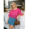 Dokotoo Womens Waffle Knit Tops 3/4 Sleeve Oversized Patchwork Blouses(Hot Pink)