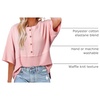 Dokotoo Womens Waffle Knit Tops 3/4 Sleeve Oversized Patchwork Blouses(Pink)