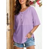 Dokotoo Womens Waffle Knit Tops 3/4 Sleeve Oversized Patchwork Blouses(Purple)