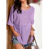 Dokotoo Womens Waffle Knit Tops 3/4 Sleeve Oversized Patchwork Blouses(Purple)
