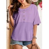 Dokotoo Womens Waffle Knit Tops 3/4 Sleeve Oversized Patchwork Blouses(Purple)