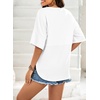 Dokotoo Womens Waffle Knit Tops 3/4 Sleeve Oversized Patchwork Blouses(White)