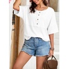 Dokotoo Womens Waffle Knit Tops 3/4 Sleeve Oversized Patchwork Blouses(White)