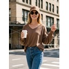 Dokotoo Womens Waffle Knit Tops Trendy Fashion 2026 Oversized T Shirts(Brown)