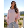 Dokotoo Womens Waffle Knit Tops Trendy Fashion 2026 Oversized T Shirts(Pink)