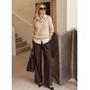 Dokotoo Women’s Wool Blend Crew Neck Casual Fall Sweaters Knit Tops(Apricot)