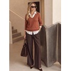 Dokotoo Women’s Wool Blend Crew Neck Casual Fall Sweaters Knit Tops(Dark Red)