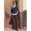 Dokotoo Women’s Wool Blend Crew Neck Casual Fall Sweaters Knit Tops(Navy Blue)
