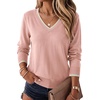 Dokotoo Women’s Wool Blend Crew Neck Casual Fall Sweaters Knit Tops(Pink)