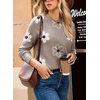 Dokotoo Womes Sweaters Solid Button Long Sleeve Knit Pullover Tops(Floral Grey)