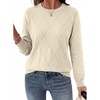 Dokotoo Sweaters for Women Long Sleeve Crewneck Diamond Hollow Out Lightweight Pullover Sweater Tops Fall Outfits(Apricot)