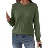 Dokotoo Sweaters for Women Long Sleeve Crewneck Diamond Hollow Out Lightweight Pullover Sweater Tops Fall Outfits(Green)