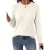Dokotoo Sweaters for Women Long Sleeve Crewneck Diamond Hollow Out Lightweight Pullover Sweater Tops Fall Outfits(White)