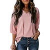 Dokotoo Women Blouses Dressy Casual Embroidered 3/4 Length Sleeve Womens Tops Tassel Tie V Neck Waffle Knit Shirts(Gossamer Pink)