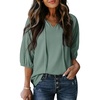 Dokotoo Women Blouses Dressy Casual Embroidered 3/4 Length Sleeve Womens Tops Tassel Tie V Neck Waffle Knit Shirts(Mist Green)