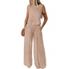 Dokotoo Womens 2 Piece Outfits Tank Tops Elastic Waist Wide Leg Pants Sets(Apricot)