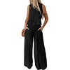 Dokotoo Womens 2 Piece Outfits Tank Tops Elastic Waist Wide Leg Pants Sets(Black)