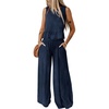 Dokotoo Womens 2 Piece Outfits Tank Tops Elastic Waist Wide Leg Pants Sets(Blue)