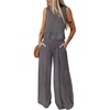 Dokotoo Womens 2 Piece Outfits Tank Tops Elastic Waist Wide Leg Pants Sets(Dark Grey)