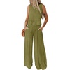 Dokotoo Womens 2 Piece Outfits Tank Tops Elastic Waist Wide Leg Pants Sets(Green)