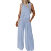 Dokotoo Womens 2 Piece Outfits Tank Tops Elastic Waist Wide Leg Pants Sets(Lignt Blue)