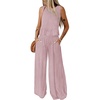 Dokotoo Womens 2 Piece Outfits Tank Tops Elastic Waist Wide Leg Pants Sets(Pink)