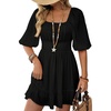 Dokotoo Womens Summer Dresses Square Neck Tie Back Lantern Sleeve Ruffle A-Line Casual Dress(22 Black)