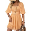 Dokotoo Womens Summer Dresses Square Neck Tie Back Lantern Sleeve Ruffle A-Line Casual Dress(3 Light Khaki)