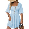 Dokotoo Womens Summer Dresses Square Neck Tie Back Lantern Sleeve Ruffle A-Line Casual Dress(6 Blue)