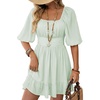 Dokotoo Womens Summer Dresses Square Neck Tie Back Lantern Sleeve Ruffle A-Line Casual Dress(7 Mint Green)