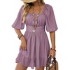 Dokotoo Womens Summer Dresses Square Neck Tie Back Lantern Sleeve Ruffle A-Line Casual Dress(7 Purple)