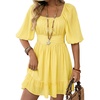 Dokotoo Womens Summer Dresses Square Neck Tie Back Lantern Sleeve Ruffle A-Line Casual Dress(8a Yellow)