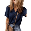 Dokotoo Womens Summer Tops 2026 Waffle Knit Button Down Shirts(Blue)