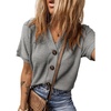 Dokotoo Womens Summer Tops 2026 Waffle Knit Button Down Shirts(Grey)