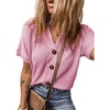 Dokotoo Womens Summer Tops 2026 Waffle Knit Button Down Shirts(Pink)