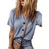 Dokotoo Womens Summer Tops 2026 Waffle Knit Button Down Shirts(Sky Blue)