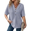 Dokotoo Womens Summer Tops Waffle Knit Short Sleeve Lightweight Drawstring Hoodies Button V Neck Casual Blouses Shirts(Beau Blue)