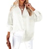 Dokotoo Womens V Neck Striped Button Down Shirts Long Sleeve Tunic Tops(Khaki)