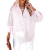 Dokotoo Womens V Neck Striped Button Down Shirts Long Sleeve Tunic Tops(Pink)