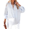 Dokotoo Womens V Neck Striped Button Down Shirts Long Sleeve Tunic Tops(Sky Blue)