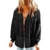 Dokotoo Womens Waffle Knit Hoodies Zip Up Drawstring Oversized Jackets(Black)