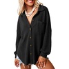 Dokotoo Womens Waffle Knit Shacket Jacket Casual Button Down Shirts Tops(Black)