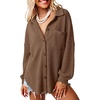 Dokotoo Womens Waffle Knit Shacket Jacket Casual Button Down Shirts Tops(Brown)