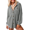 Dokotoo Womens Waffle Knit Shacket Jacket Casual Button Down Shirts Tops(Gray)