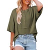 Dokotoo Womens Waffle Knit Tops 3/4 Sleeve Oversized Patchwork Blouses(Green)